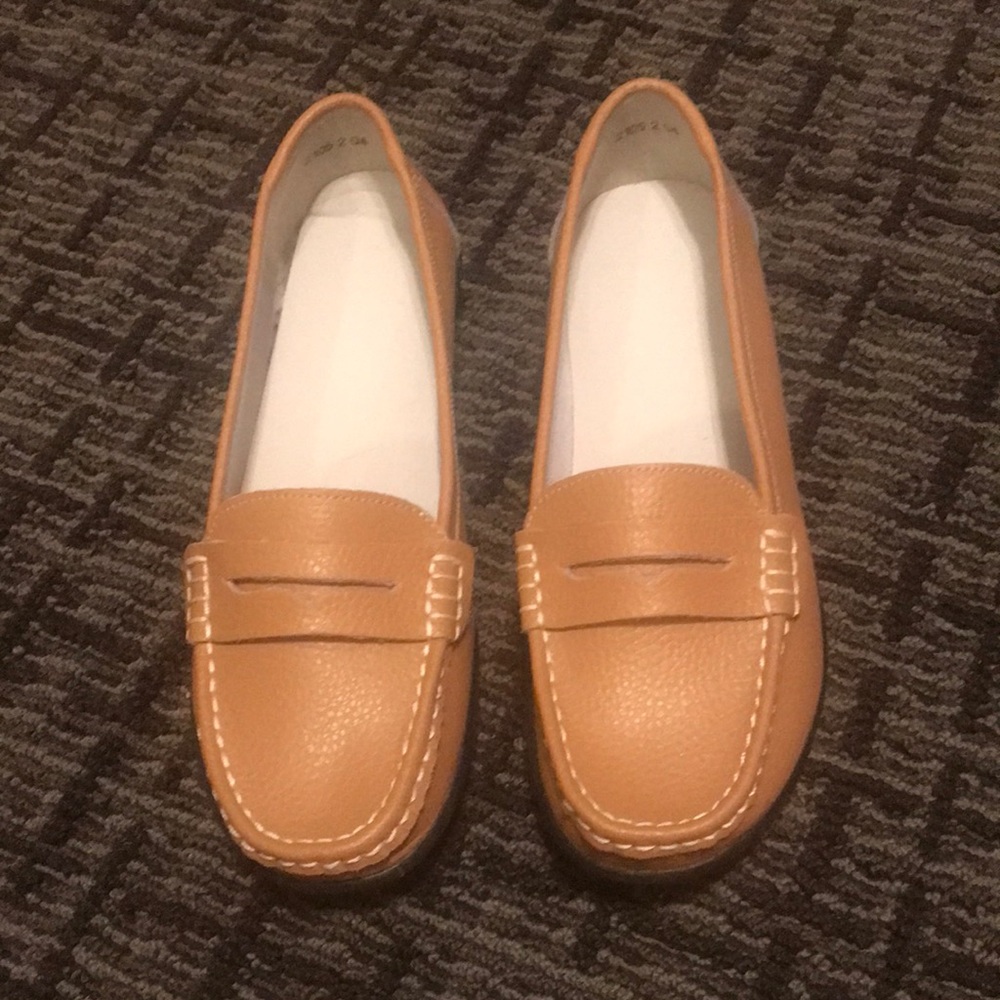 Camel loafer shoes
